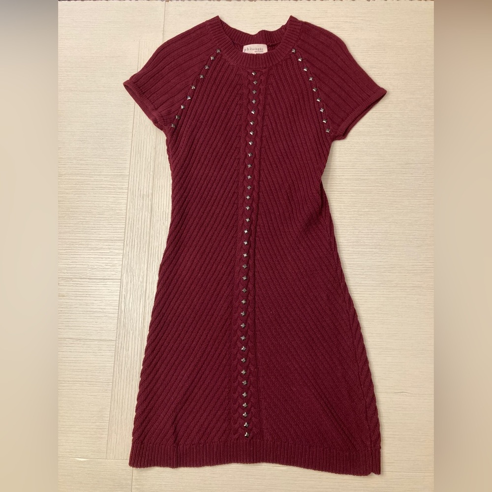 Philosophy Studded Sweater Cable Dress Red color size small